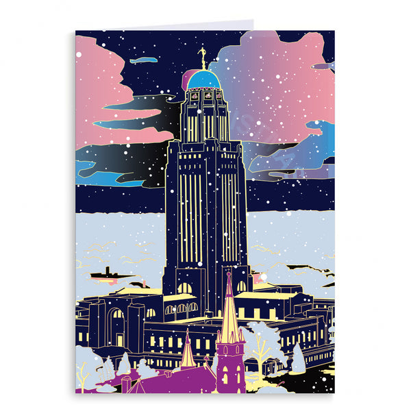 Nebraska Capitol Holiday Illustration Greeting Card