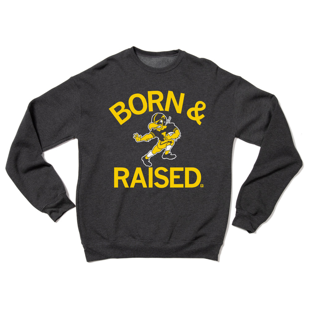 Hawkeyes Born & Raised Vintage Charcoal Crew Sweatshirt