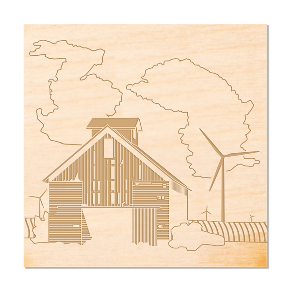 Wind Turbine Wood Coaster - Barn