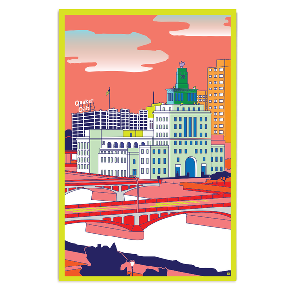 CR Veterans Memorial Building Illustration Pink Poster