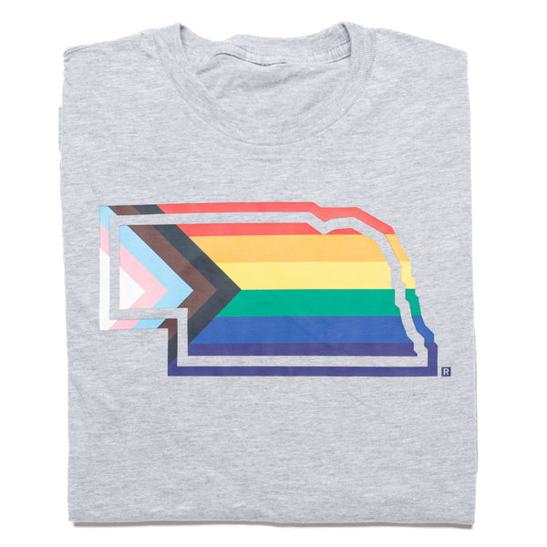 Nebraska Outline Progress Pride Flag Shirt