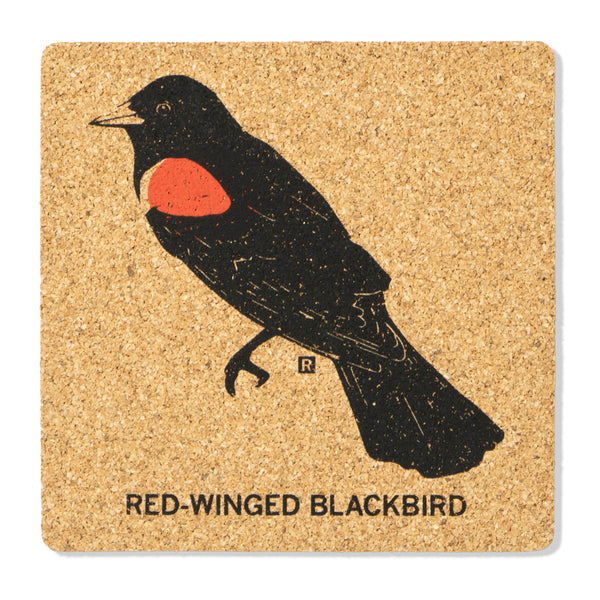 Redwinged Blackbird Red-Winged Red Winged Black Bird Midwestern Birds Midwest Nature Environment Animals Animal Birding Cork Coaster Raygun