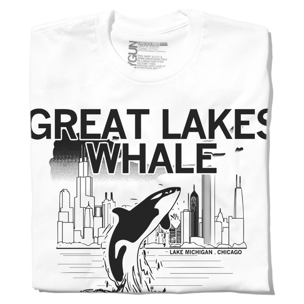 Great Lakes Whale Watching Chicago Lake Michigan Whales Water City Midwest Illinois Black White Raygun T-Shirt Standard Unisex Snug