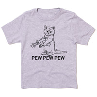 Pew PEw Pew Shaded Shading Raygun Gary Cat Animal Pets Kitten Heather Grey Black T-Shirt kids kid child standard unisex